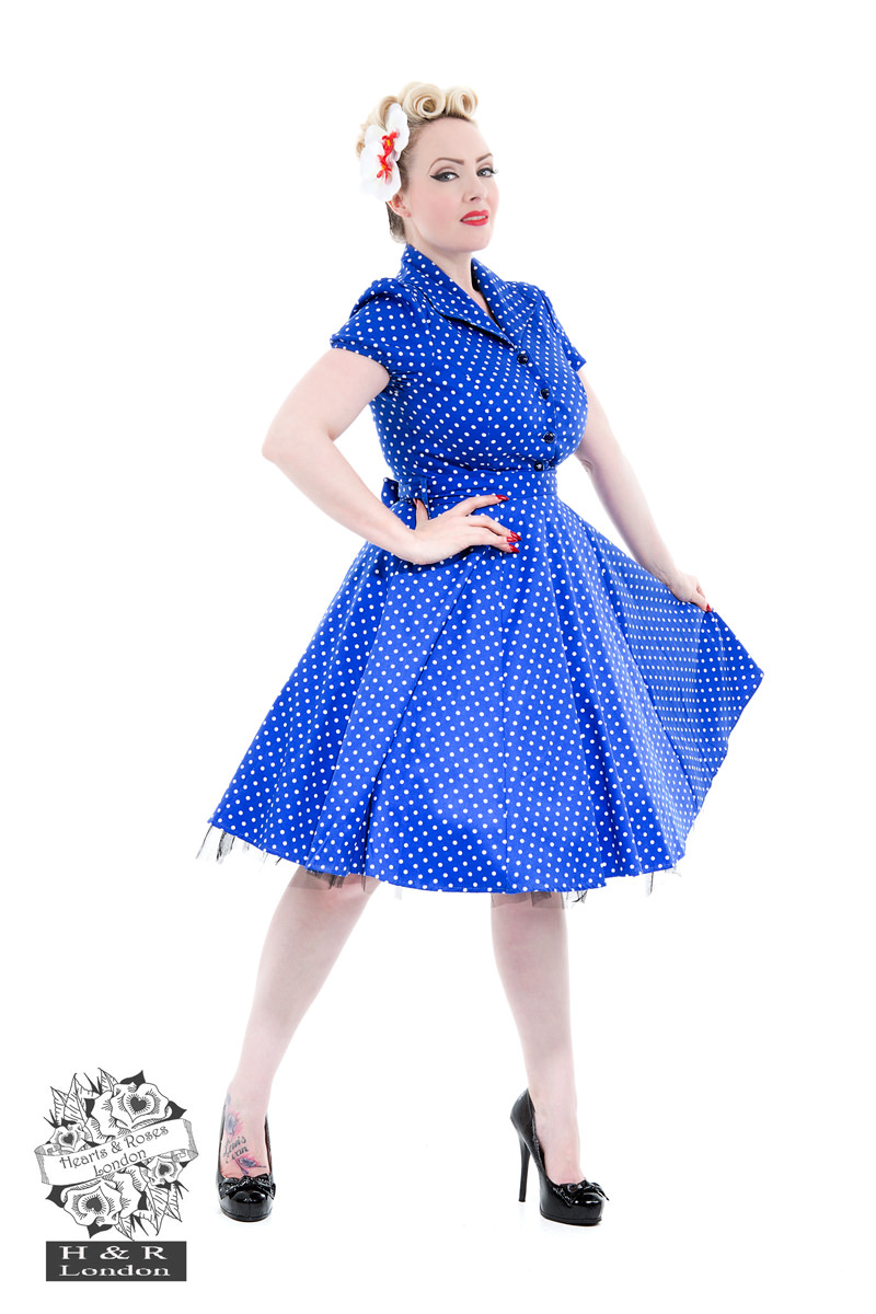 Blue White Small Polka Dot Swing Dress